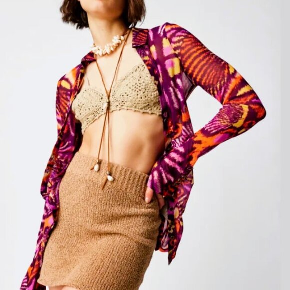 Free People Lucky Shirtee Semi-Sheer Retro Blouse Size S NWT - Picture 2 of 11